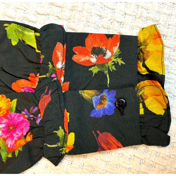 NWT Tolani Collection Cleo Top Black Floral Long Sleeve Ruffle Neck Shirt SMALL - Picture 4 of 9